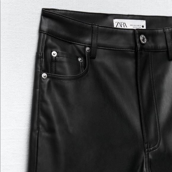 Zara Black Faux Leather The 90s Pants Size 10 - Picture 3 of 5